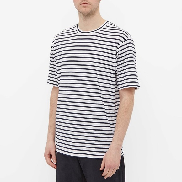 NN07 NO NATIONALITY Kurt SS Tee Navy Stripe - L - Picture 1 of 4
